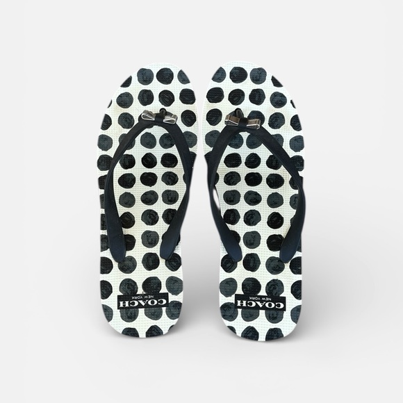 Coach Alessa Wedge Thong Sandal in Blk & Wht Polka-dot w/ Silver Bow Size 8 - Picture 9 of 12